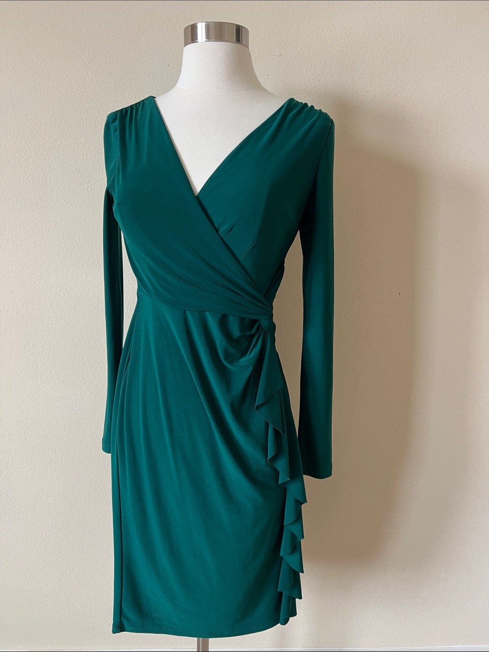 Elegant Teal Long-Sleeve Wrap Dress